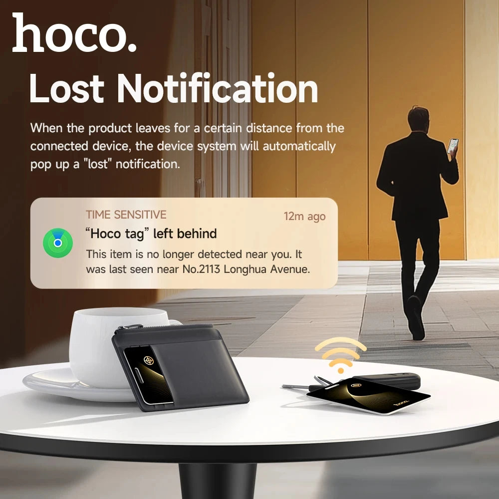 HOCO Smart Anti-Lost Tracker Device Wallet Ultra-thin GPS Location Card Wireless Charging IP68 Waterproof For iPhone Find My Tag
